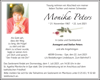 Anzeige von Monika Peters 