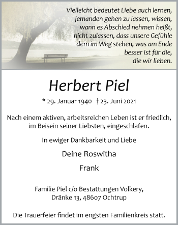 Anzeige von Herbert Piel 