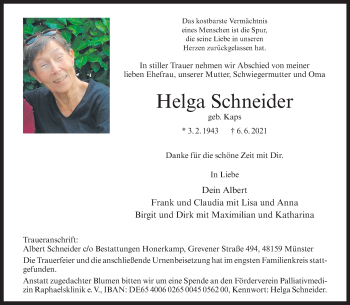 Anzeige von Helga Schneider 