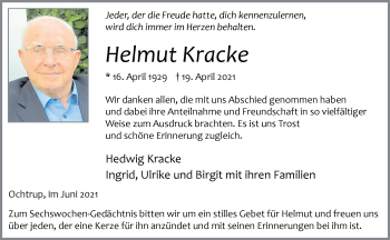 Anzeige von Helmut Kracke 