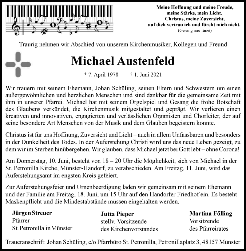  Traueranzeige für Michael Austenfeld vom 09.06.2021 aus 