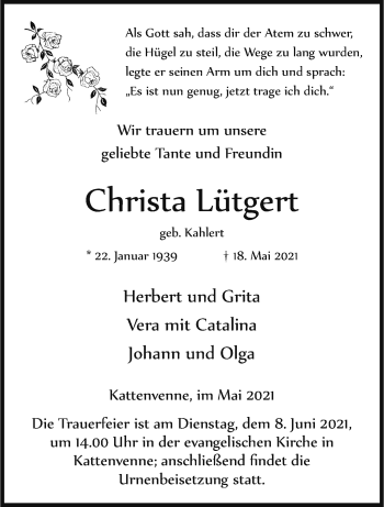Anzeige von Christa Lütgert 