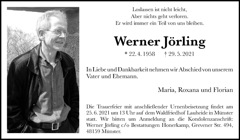  Traueranzeige für Werner Jörling vom 16.06.2021 aus 