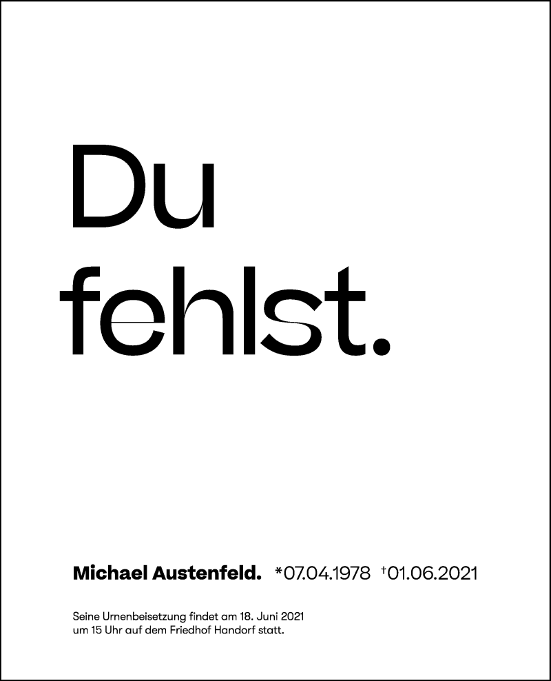  Traueranzeige für Michael Austenfeld vom 09.06.2021 aus 