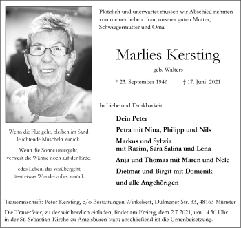 Anzeige von Marlies Kersting 