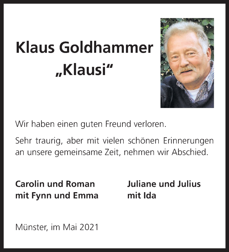  Traueranzeige für Klaus Goldhammer vom 05.06.2021 aus 