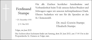 Anzeige von Ferdinand Stumpe 