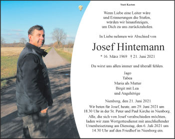 Anzeige von Josef Hintemann 