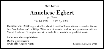 Anzeige von Anneliese Egbert 