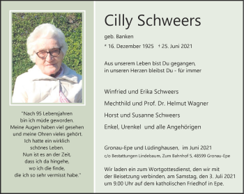 Anzeige von Cilly Schweers 