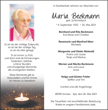 Anzeige von Maria Beckmann 