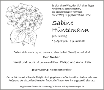 Anzeige von Sabine Hüntemann 