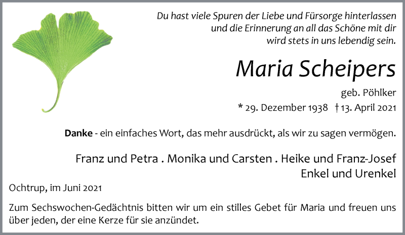  Traueranzeige für Alfons Scheipers vom 02.06.2021 aus 