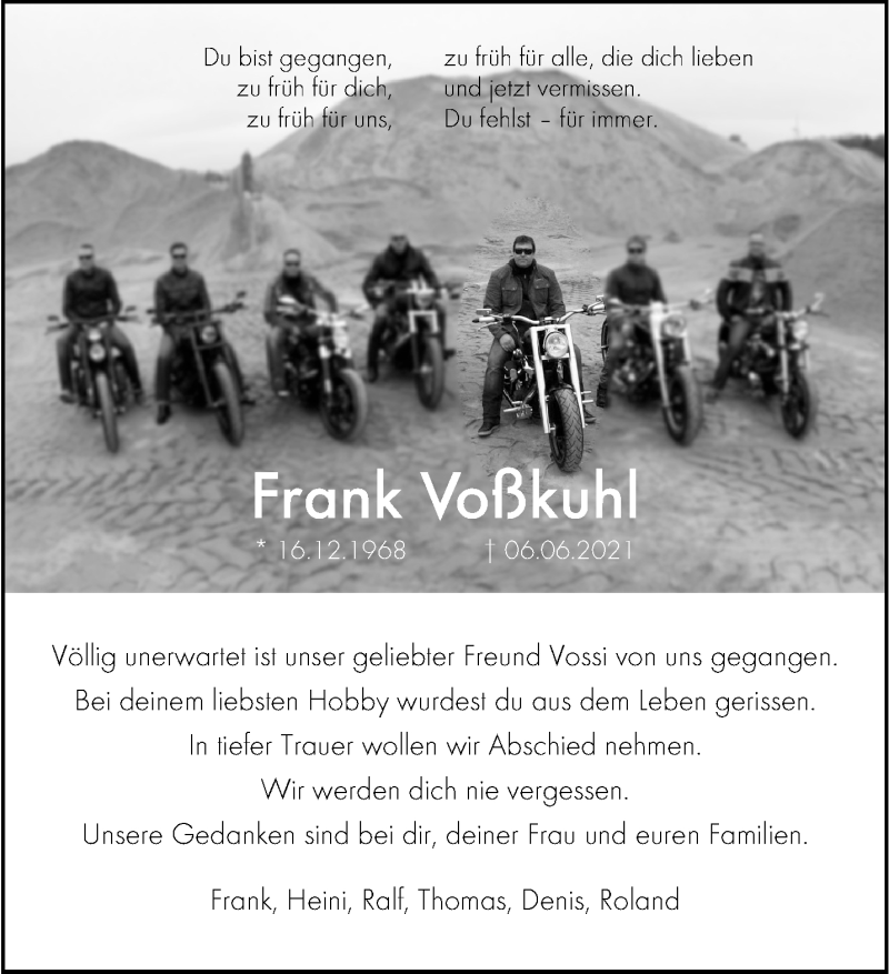  Traueranzeige für Frank Voßkuhl vom 12.06.2021 aus 