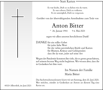 Anzeige von Anton Bitter 