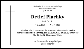 Anzeige von Detlef Plachky 