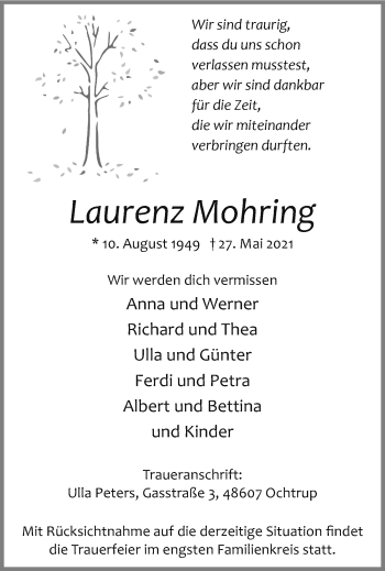 Anzeige von Laurenz Mohring 