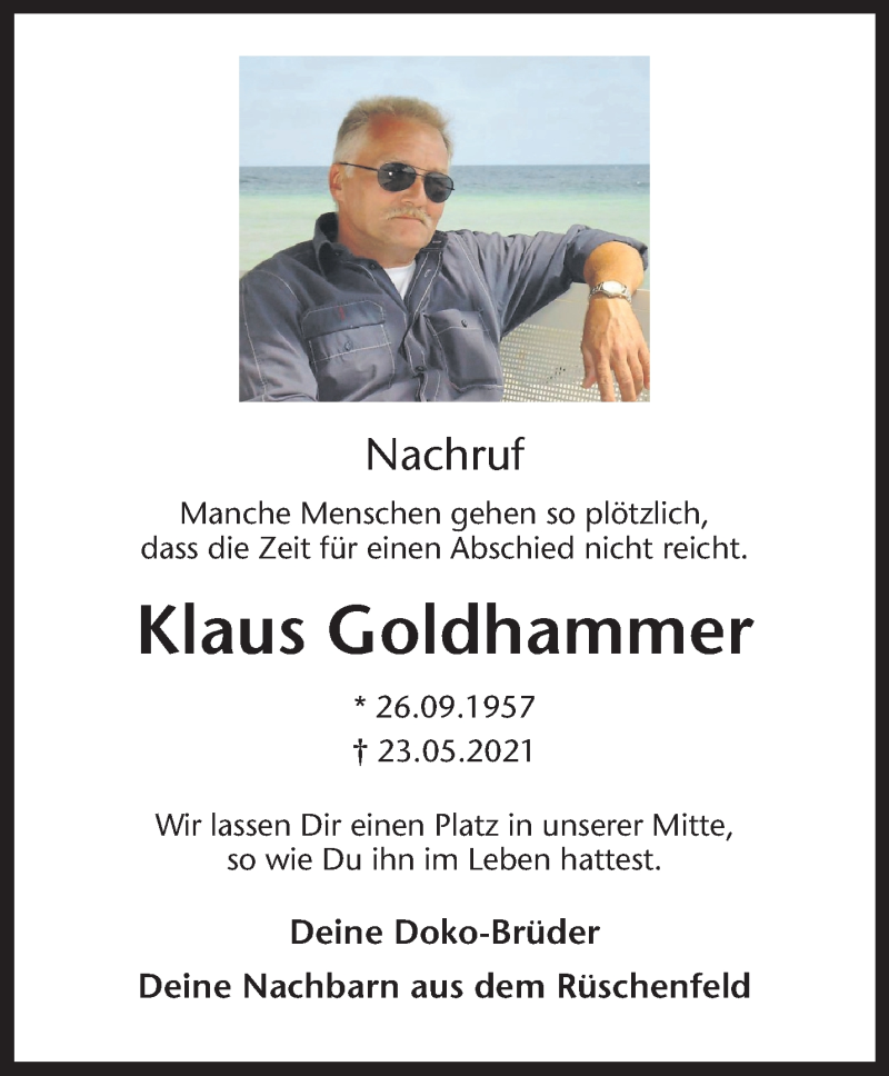  Traueranzeige für Klaus Goldhammer vom 12.06.2021 aus 
