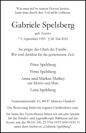 Anzeige von Gabriele Spelsberg 