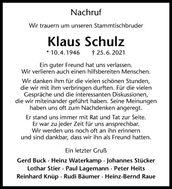 Anzeige von Klaus Schulz 