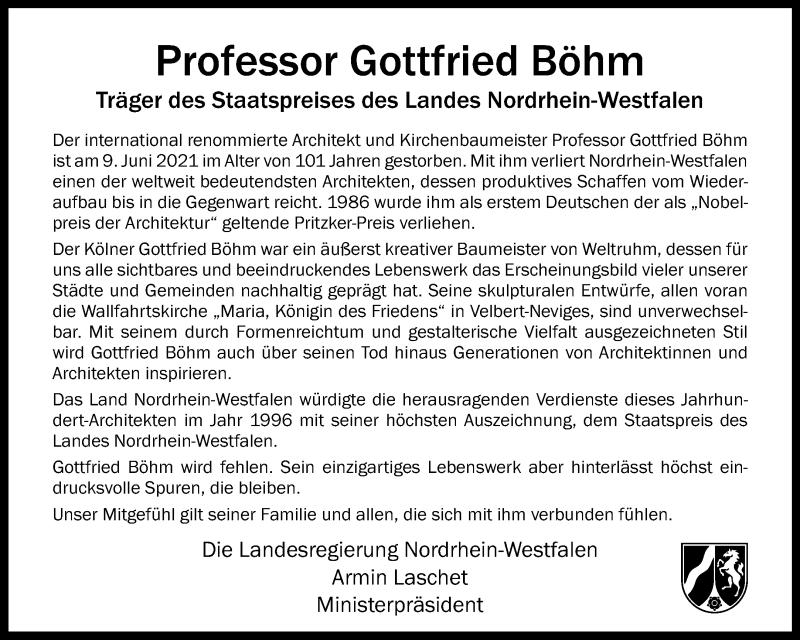  Traueranzeige für Gottfried Böhm vom 19.06.2021 aus 
