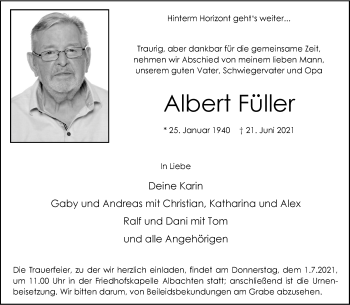 Anzeige von Albert Füller 
