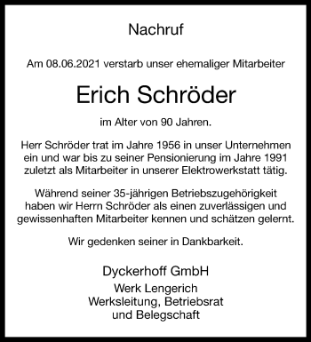 Anzeige von Erich Schröder 