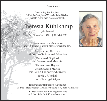 Anzeige von Theresia Kühlkamp 