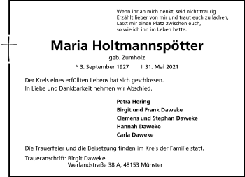 Anzeige von Maria Holtmannspötter 