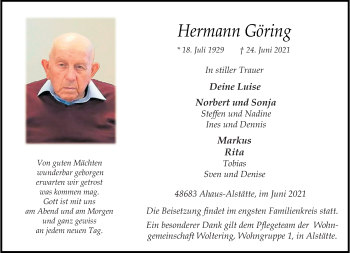 Anzeige von Hermann Göring 