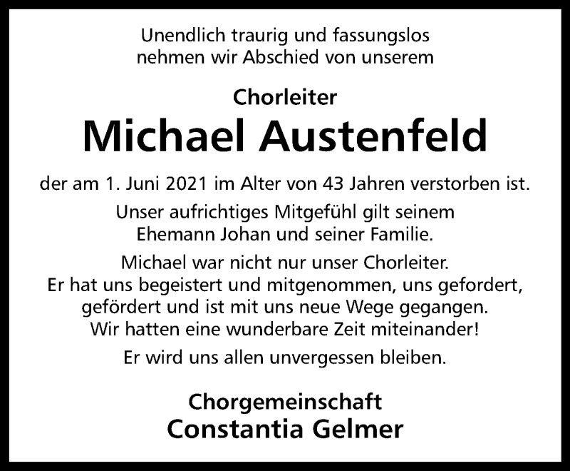  Traueranzeige für Michael Austenfeld vom 18.06.2021 aus 