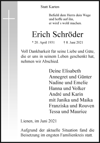 Anzeige von Erich Schröder 
