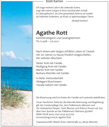 Anzeige von Agathe Rott 