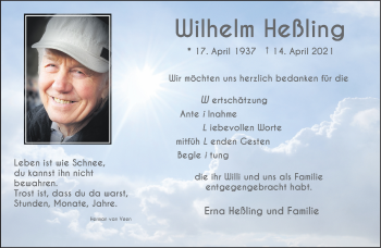 Anzeige von Wilhelm Heßling 