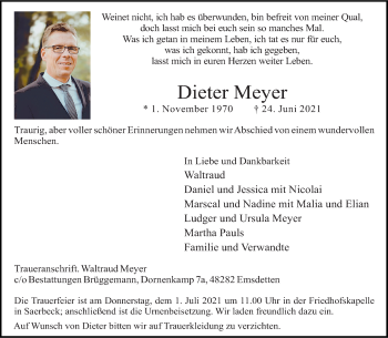 Anzeige von Dieter Meyer 