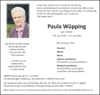 Anzeige von Paula Wüpping 
