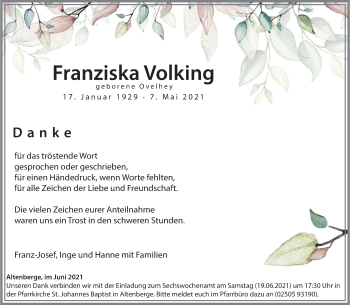 Anzeige von Franziska Volking 