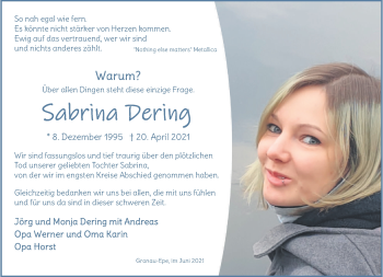 Anzeige von Sabrina Dering 