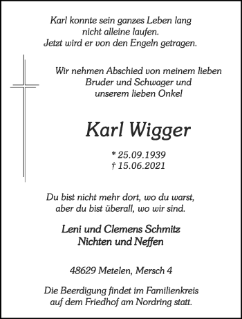 Anzeige von Karl Wigger 