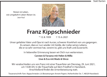Anzeige von Franz Kippschnieder 