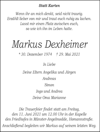 Anzeige von Markus Dexheimer 