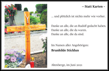 Anzeige von Rudolf Sticklun 