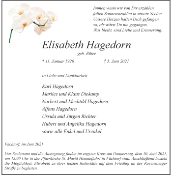 Anzeige von Elisabeth Hagedorn 