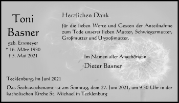 Anzeige von Toni Basner 