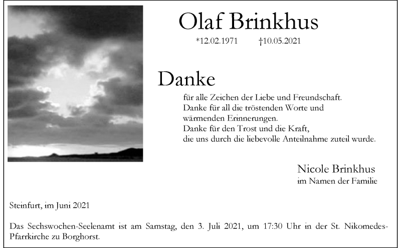  Traueranzeige für Olaf Brinkhus vom 30.06.2021 aus 