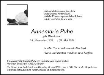 Anzeige von Annemarie Puhe 