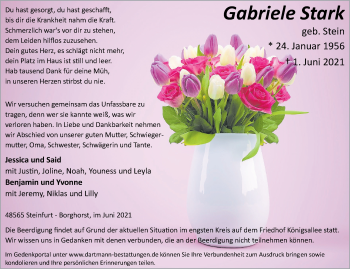 Anzeige von Gabriele Stark 