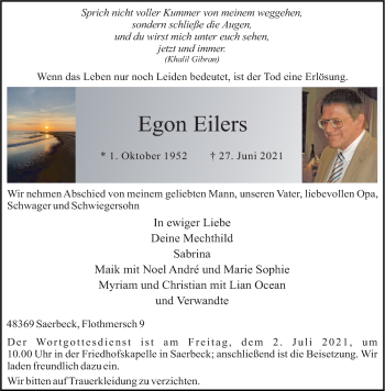 Anzeige von Egon Eilers 
