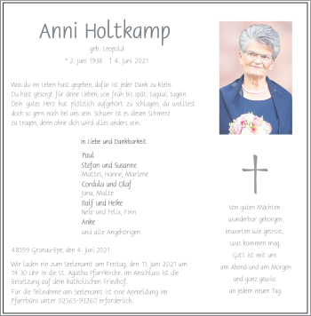 Anzeige von Anni Holtkamp 
