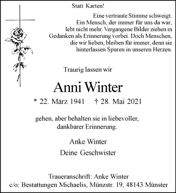Anzeige von Anni Winter 